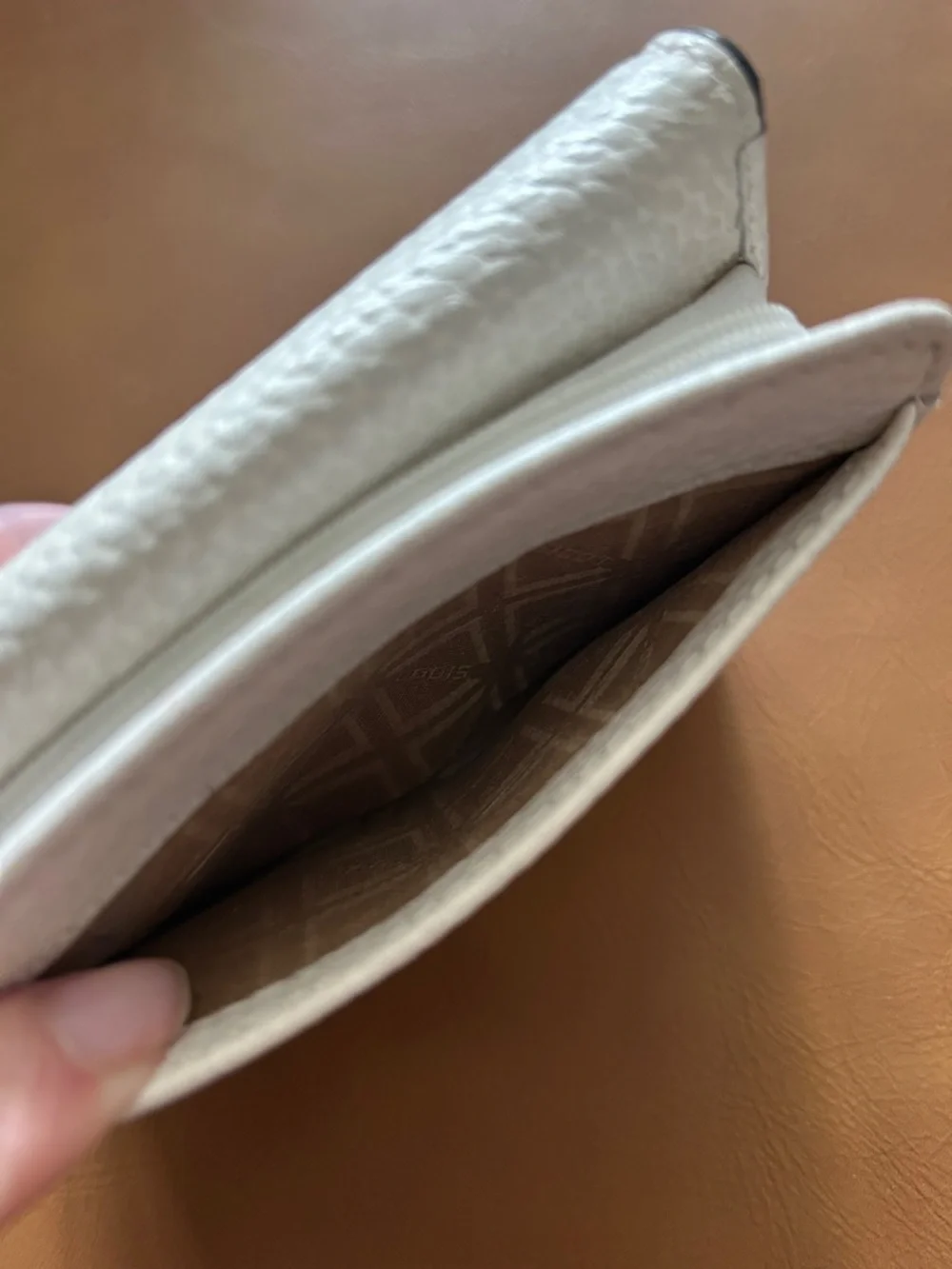 Lodis Cream Pebbled Leather Tri-Fold Wallet